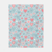 かわいいフォークフローラハートほこりっぽいブルー赤面ピンクガール フリースブランケット (正面)