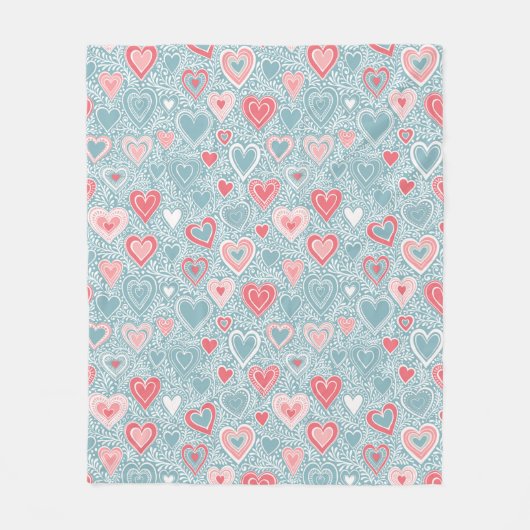かわいいフォークフローラハートほこりっぽいブルー赤面ピンクガール フリースブランケット (正面)