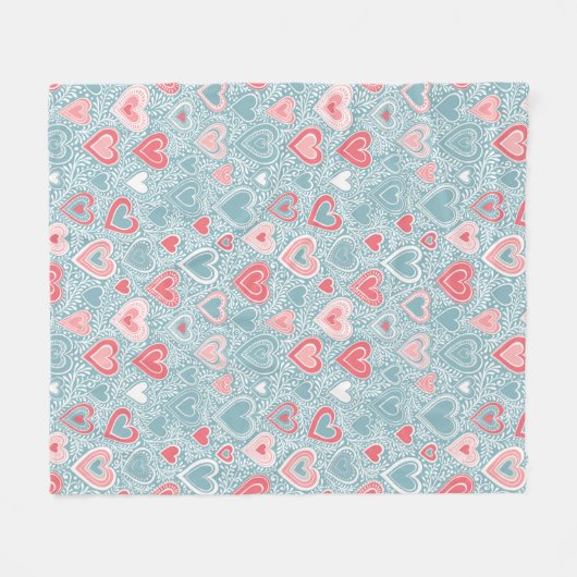 かわいいフォークフローラハートほこりっぽいブルー赤面ピンクガール フリースブランケット (正面(横))