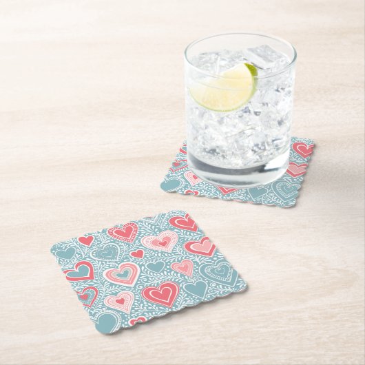 かわいいフォークフローラハートほこりっぽいブルー赤面ピンクガール ペーパーコースター (インサイチュ)