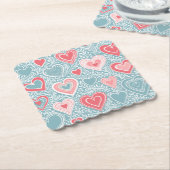 かわいいフォークフローラハートほこりっぽいブルー赤面ピンクガール ペーパーコースター (アングル)