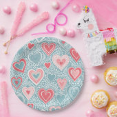 かわいいフォークフローラハートほこりっぽいブルー赤面ピンクガール ペーパープレート (パーティー)