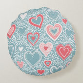 かわいいフォークフローラハートほこりっぽいブルー赤面ピンクガール ラウンドクッション (裏面)