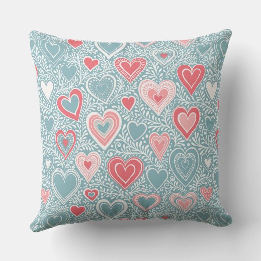 かわいいフォークフローラハートほこりっぽいブルー赤面ピンク名 クッション (裏面)