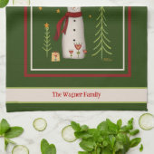 かわいいフォーク雪だるまパーソナライズされたクリスマス キッチンタオル (折り畳み)