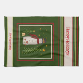 かわいいフォーク雪だるまパーソナライズされたクリスマス キッチンタオル (横)