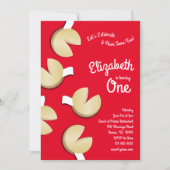 かわいいフォーチュンクッキーキッズ1歳の誕生日パーティー 招待状 (正面)