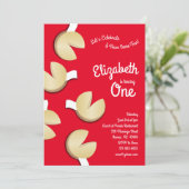 かわいいフォーチュンクッキーキッズ1歳の誕生日パーティー 招待状 (スタンド正面)