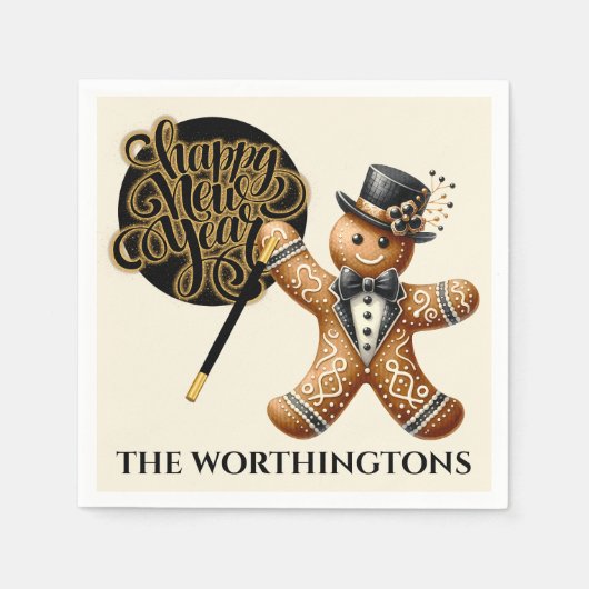 かわいいフォーマルジンジャーブレッドマン新年 スタンダードカクテルナプキン (正面)