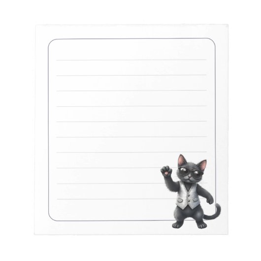 かわいいフォーマルブラックキャットタキシード罫線ノート ノートパッド (正面)