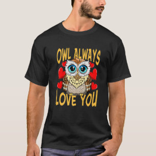 かわいいフクロウいつもバレンタインデーを愛する男性女性 Tシャツ