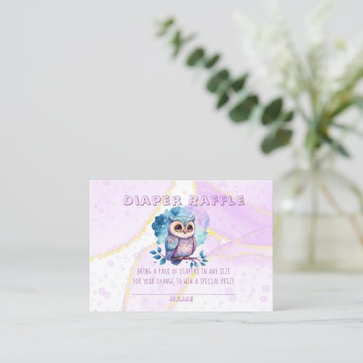 かわいいフクロウおむつラッフルガール赤ちゃんシャワー 名刺 (スタンド正面)