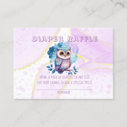 かわいいフクロウおむつラッフルガール赤ちゃんシャワー 名刺 (正面)