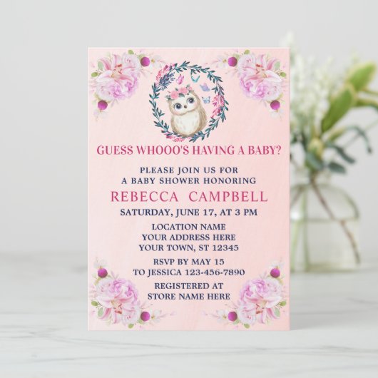 かわいいフクロウおもしろいワイルドベイビーシャワー 招待状 (スタンド正面)