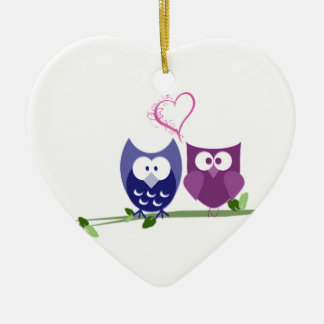 かわいいフクロウおよびハートのオーナメント セラミックオーナメント