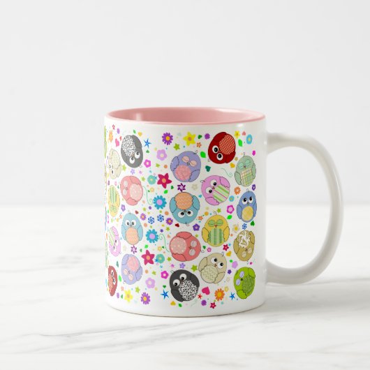 かわいいフクロウおよび花模様 ツートーンマグカップ (右)