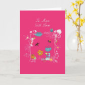 かわいいフクロウおよびflowes カード (黄色い花)