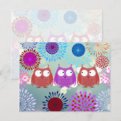 かわいいフクロウお互いを見て花デザイン ポストカード (正面/裏面)