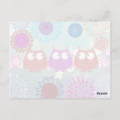 かわいいフクロウお互いを見て花デザイン ポストカード (裏面)