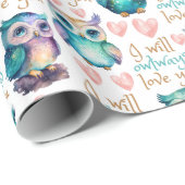 かわいいフクロウがあなたを愛カラフルす ラッピングペーパー (ロールコーナー)