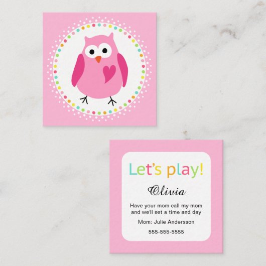 かわいいフクロウが付いているPlaydateのお母さんのテレホンカード コーリングカード (正面/裏面)