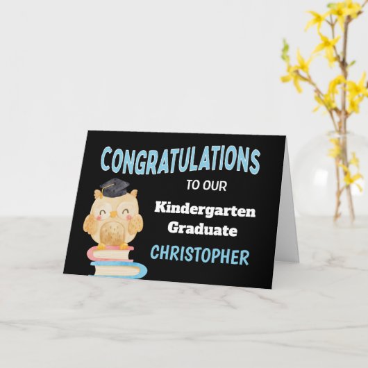 かわいいフクロウが幼稚園卒園おめでとう カード (黄色い花)