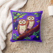 かわいいフクロウが枝に咲く夜 クッション (ブランケット)