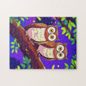 かわいいフクロウが枝に咲く夜 ジグソーパズル (横)