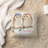 かわいいフクロウが枝に。カスタマイズ クッション (ブランケット)