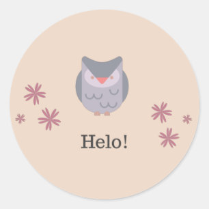 かわいいフクロウことわざこんにちは! ラウンドシール