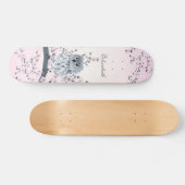 かわいいフクロウさくらんぼブロッサムピンク追加の名前 スケートボード (横)