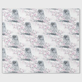 かわいいフクロウさくらんぼ花柄 ラッピングペーパー (フラット)