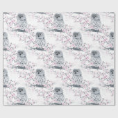 かわいいフクロウさくらんぼ花柄 ラッピングペーパー (フラット)