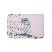 かわいいフクロウさくらんぼ |ピンクガーリー バスマット (正面)