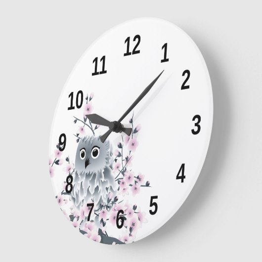 かわいいフクロウとさくらんぼが数を咲かせる ラージ壁時計 (傾斜)