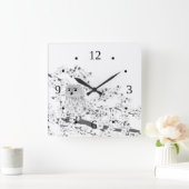 かわいいフクロウとさくらんぼが白と黒で花を咲かせる スクエア壁時計 (ホーム)