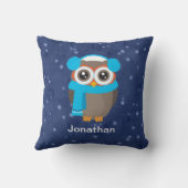 かわいいフクロウとイヤーマフとスカーフを青 クッション (裏面)