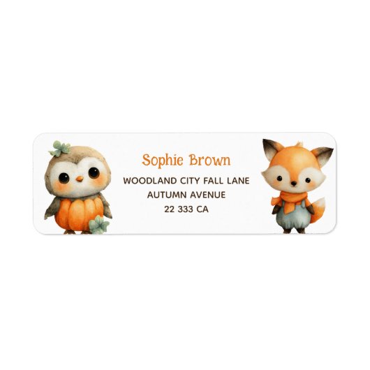 かわいいフクロウとキツネの森の動物 リターンアドレス ラベル (正面)