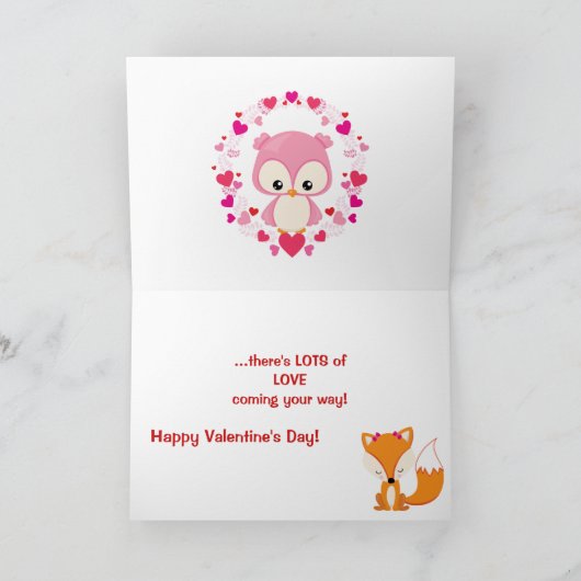 かわいいフクロウとキツネバレンタイン シーズンカード (内部)