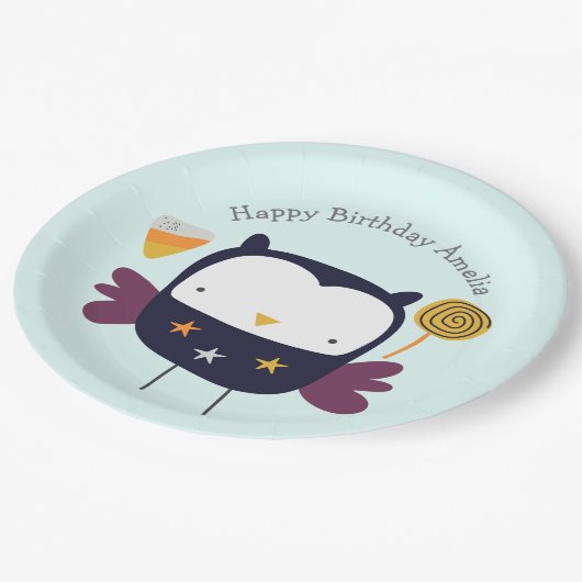 かわいいフクロウとキャンディパーティー ペーパープレート (アングル)