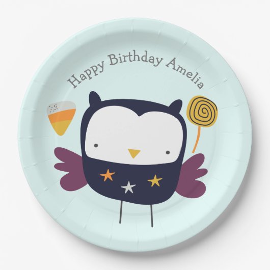 かわいいフクロウとキャンディパーティー ペーパープレート (正面)