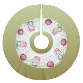 かわいいフクロウとクリスマスボールとグリッター金ゴールド ブラッシュドポリエステルツリースカート (正面)