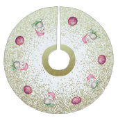 かわいいフクロウとクリスマスボールとグリッター金ゴールド ブラッシュドポリエステルツリースカート (正面)