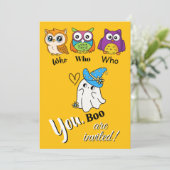 かわいいフクロウとゴーストのハロウィン招待状 招待状 (スタンド正面)