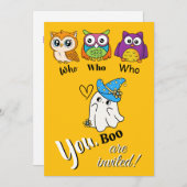 かわいいフクロウとゴーストのハロウィン招待状 招待状 (正面/裏面)