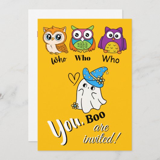 かわいいフクロウとゴーストのハロウィン招待状 招待状 (正面/裏面)