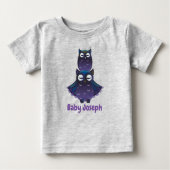 かわいいフクロウとシールカブグラフィック ベビーTシャツ (正面)
