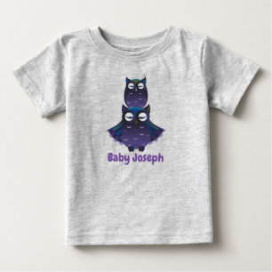 かわいいフクロウとシールカブグラフィック ベビーTシャツ