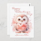 かわいいフクロウとハートバレンタインデー ポストカード (正面/裏面)