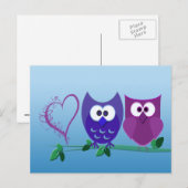 かわいいフクロウとハート ポストカード (正面/裏面)